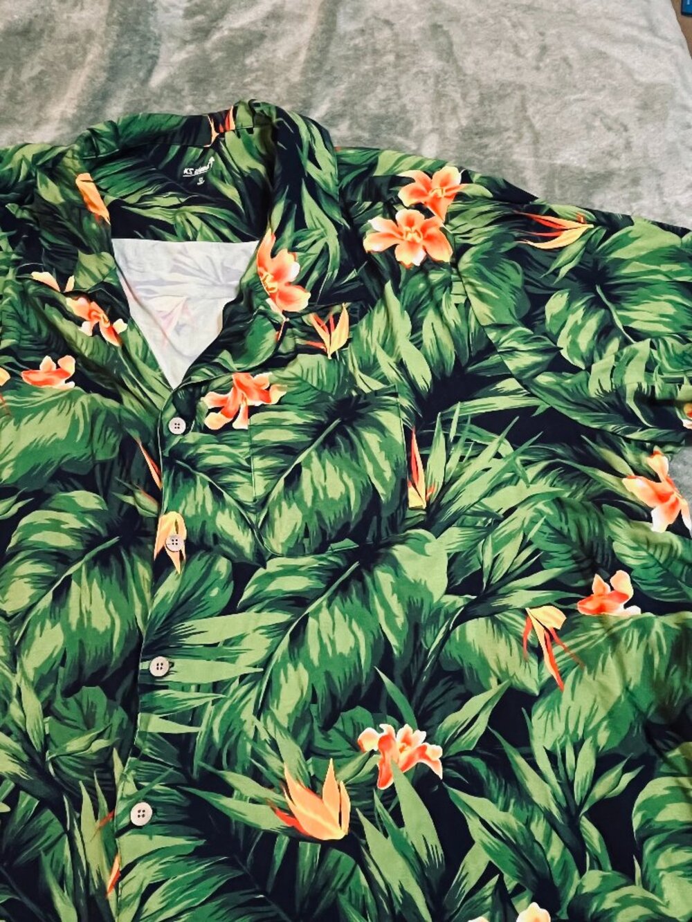 KS Island Hawaiian Shirt Mens 5XL Tall 100% Rayon Tropical Camp Floral